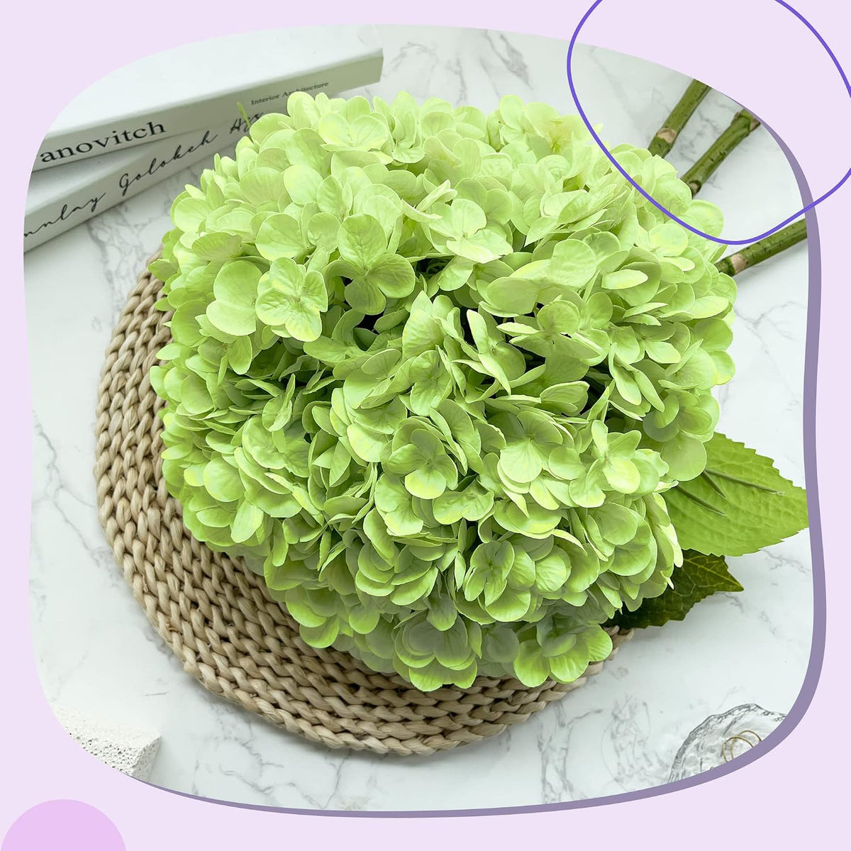 Yatim 21In Bottle Green Artificial Hydrangea Flowers with Stems 5 Pcs