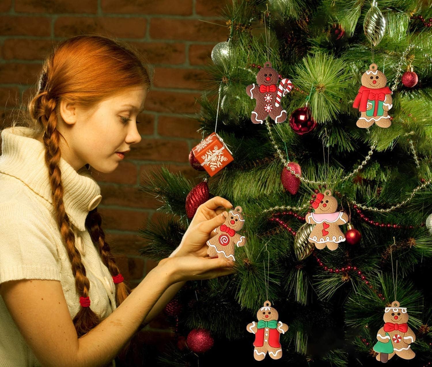 kockuu 12 Pcs Gingerbread Man Ornaments for Christmas Tree, Assorted Gingerbread Figurines Ornaments, Christmas Tree Hanging Decorations, 3 Inch Tall