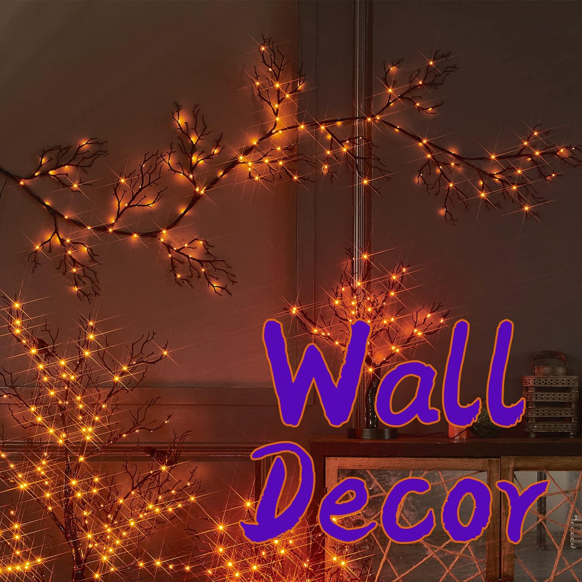 Fudios Lighted Halloween Garland with 120 Orange and Purple LED Fairy Lights ...