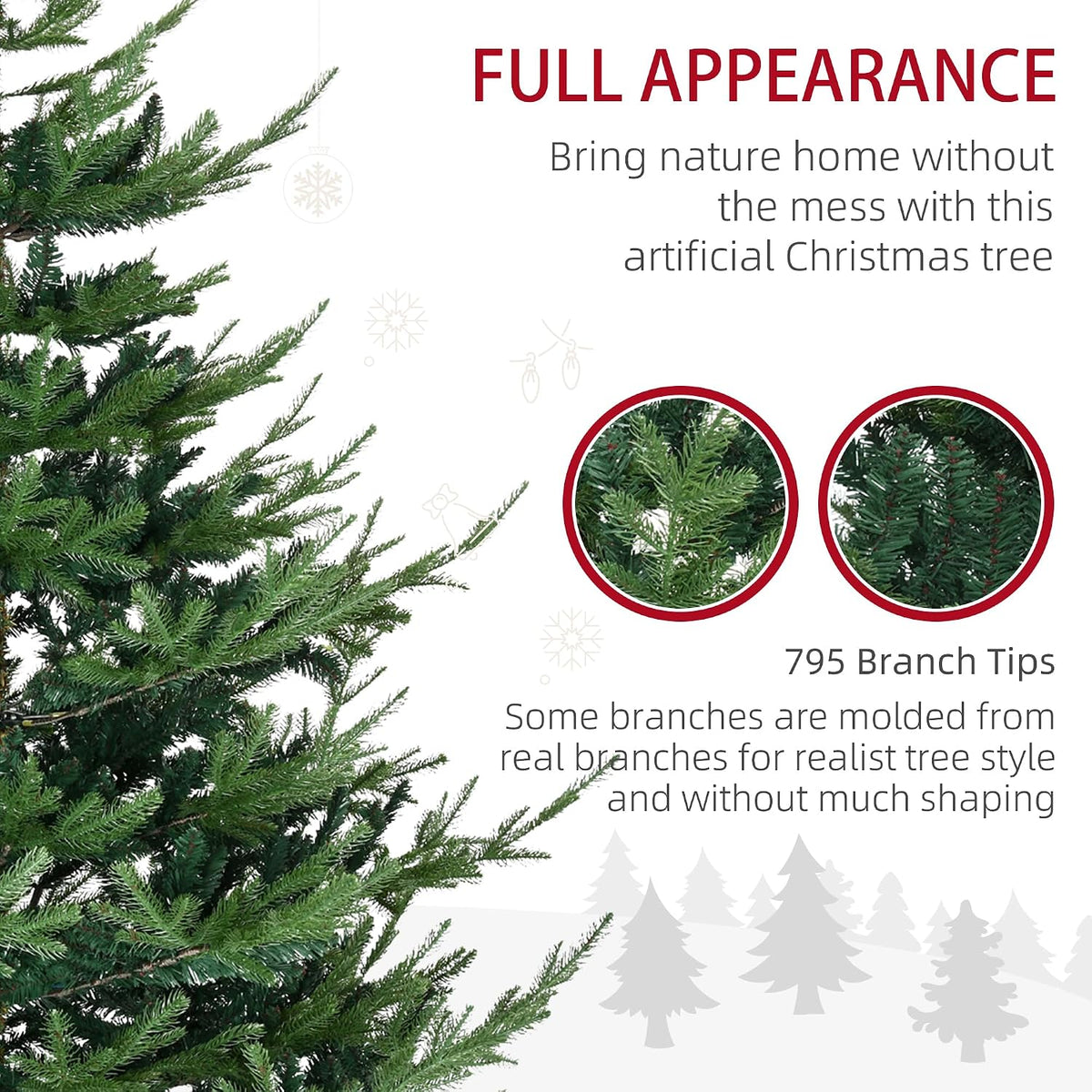 homcom 6 foot artificial christmas tree, nordic pine, side view