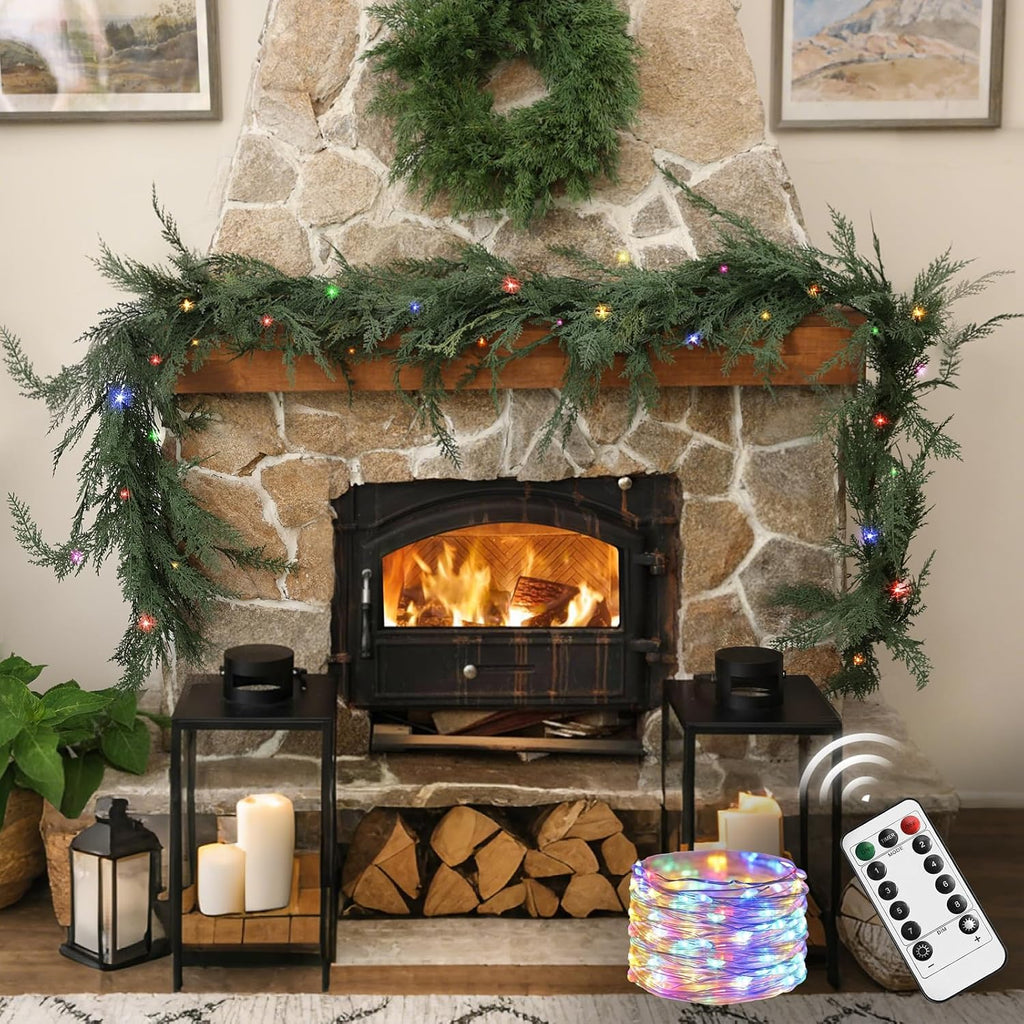 christmas cedar garland realistic with lights - cypress showing dimensions