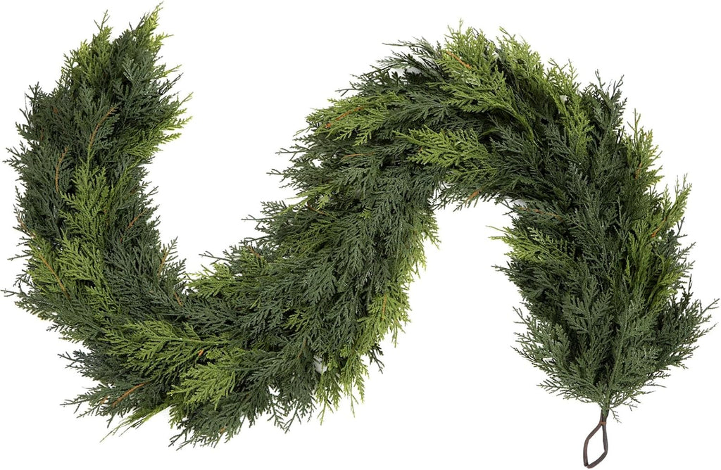 shareconn 9ft artificial real touch christmas cedar garland, front angle view