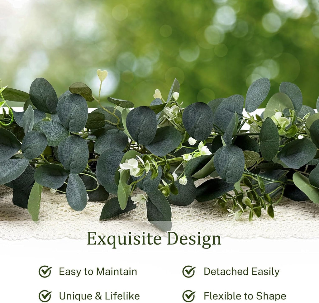yijxpoin 6pcs eucalyptus garland, 6ft green flower garland, side view