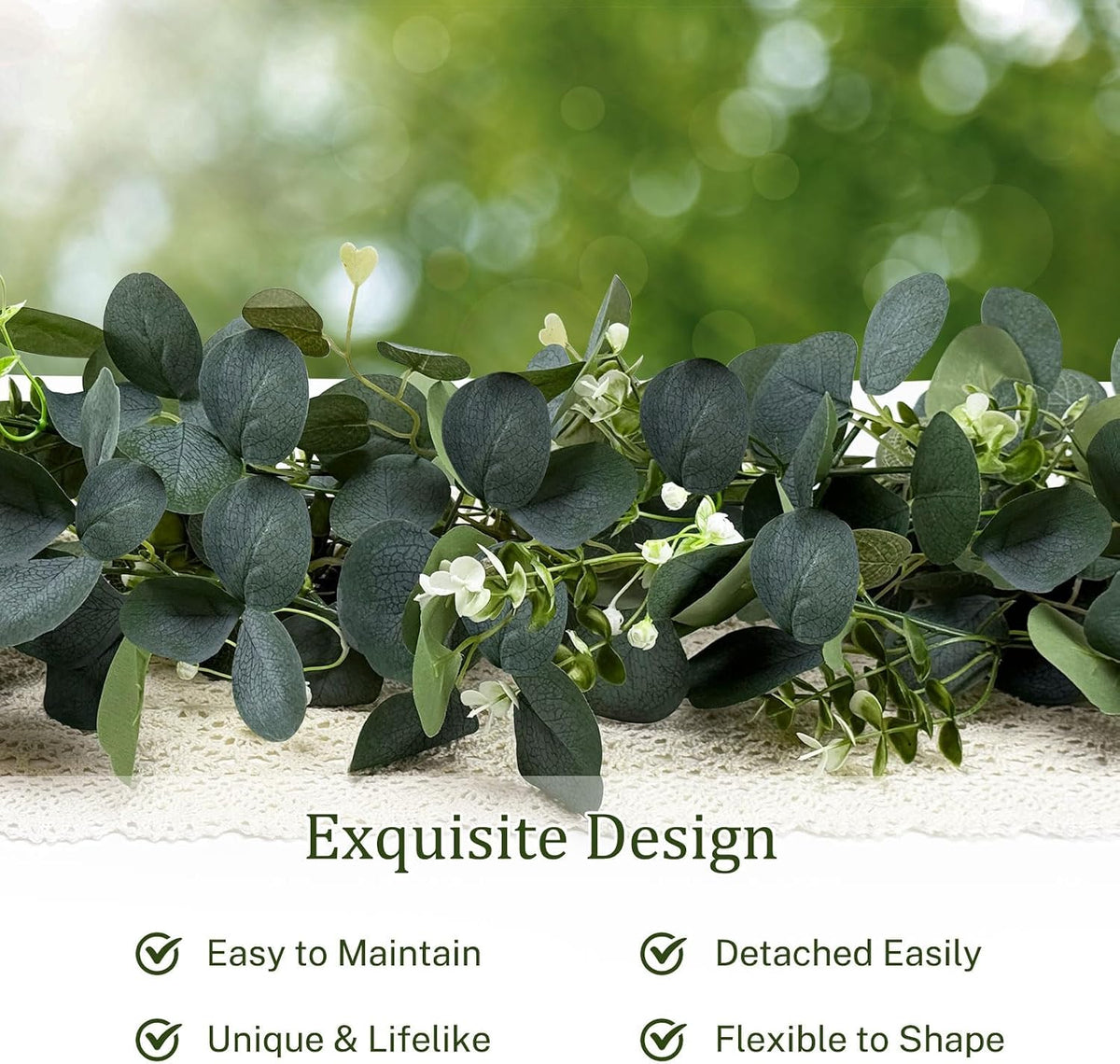 yijxpoin 6pcs eucalyptus garland, 6ft green flower garland, side view