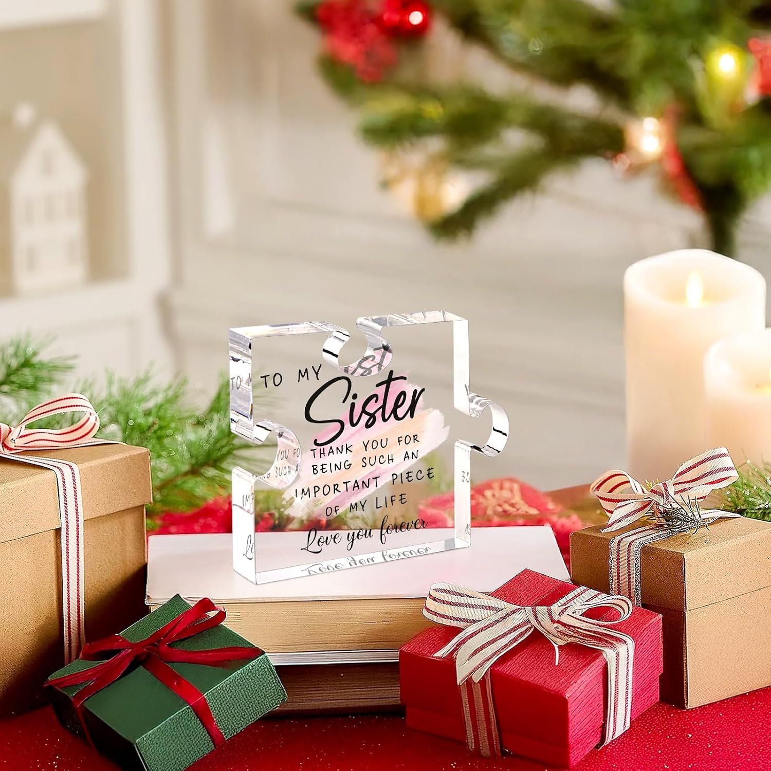 LukieJac Sister Gifts from Sister - Unique Sister Birthday Acrylic Puzzle-Shaped Plaque Desk Decorations Present for Big Sister Mothers Day Christmas Wedding from Sister Brother