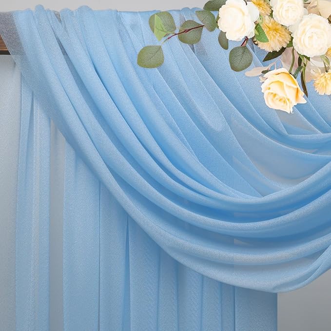Wokceer Dusty Blue Wedding Arch Draping Fabric Backdrop 3 Panels 28.7" X 20FT Sheer Drapes Fabric for Wedding Arbor Ceremony Party