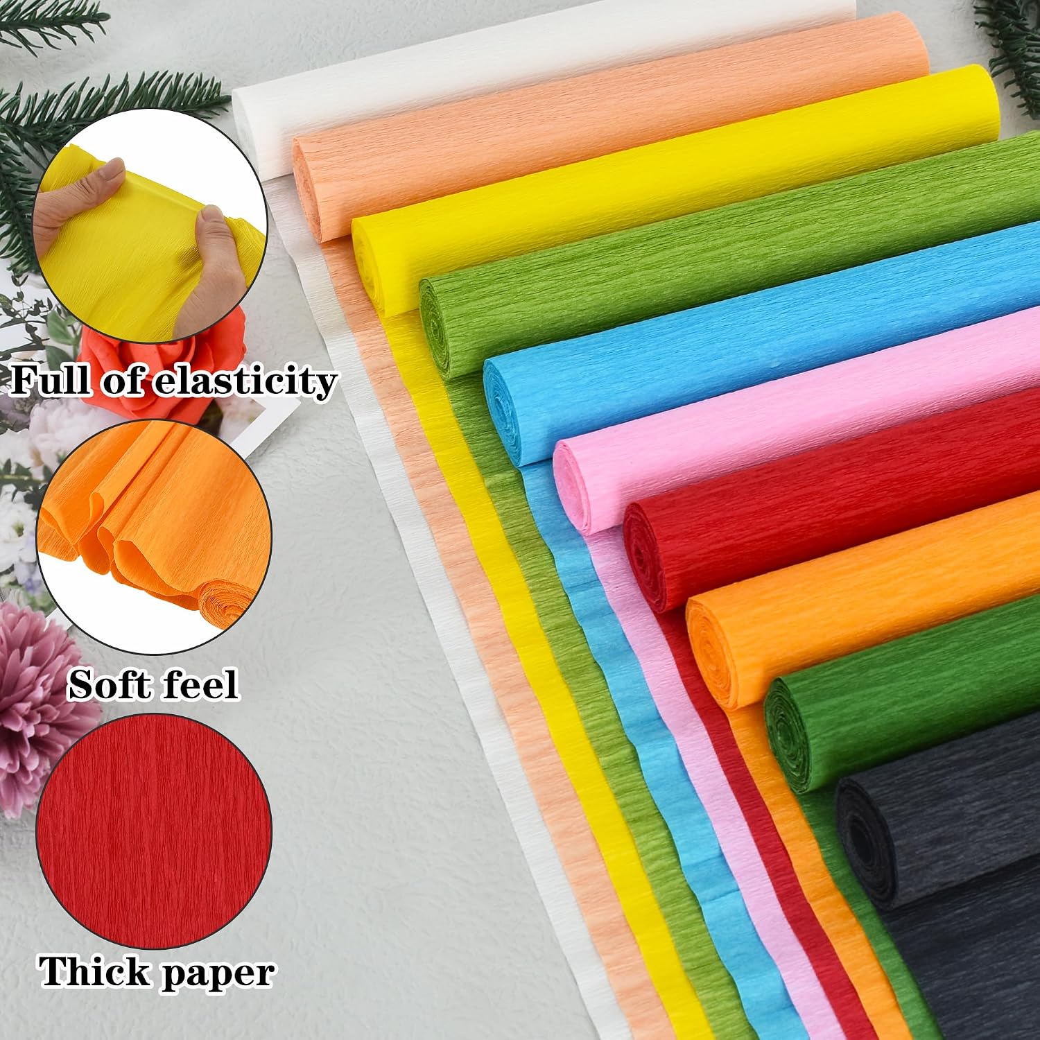 BEISHIDA White Crepe Paper Roll, 9.8 Inch Wide 8ft Long Crepe Paper Sheet for Flower Making, Wedding Ceremony, Birthday Holiday Halloween Party Decoration,DIY Craft(2Rolls)