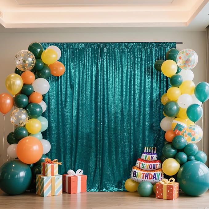 SquarePie Sequin Backdrop Curtain Not See Through Thick Glitter Background for Party 6FT x 8FT Teal