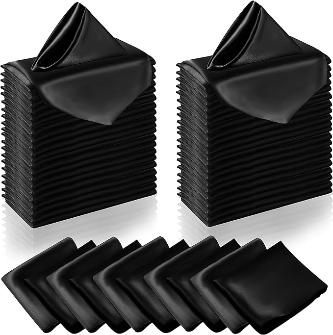 Manyshofu 60 Pieces Black Satin Napkins - 20x20 Inches Cloth Napkins, Square Satin Fabric Napkins Set - Elegant & Reusable Table Napkins for Wedding Dinner Party Lunch Banquet Restaurant Decoration