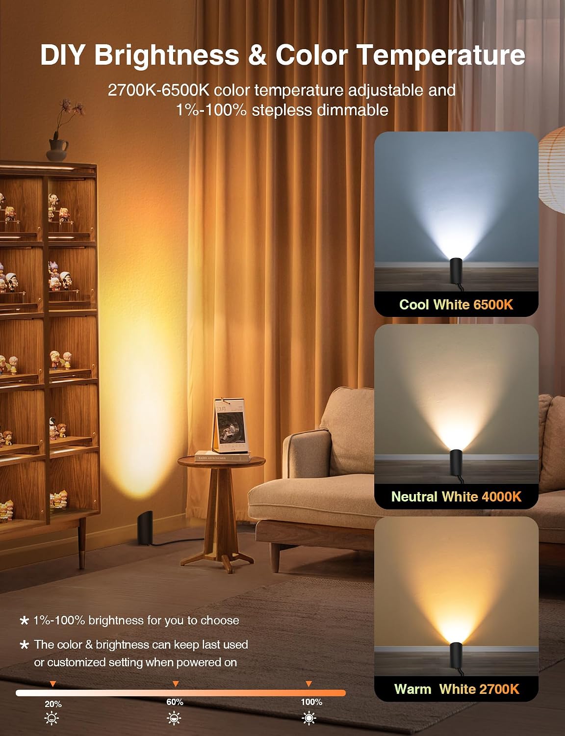 SUNVIE 5W Smart Floor Can Light Dimmable Uplights Indoor, RGBCW, 2PCS