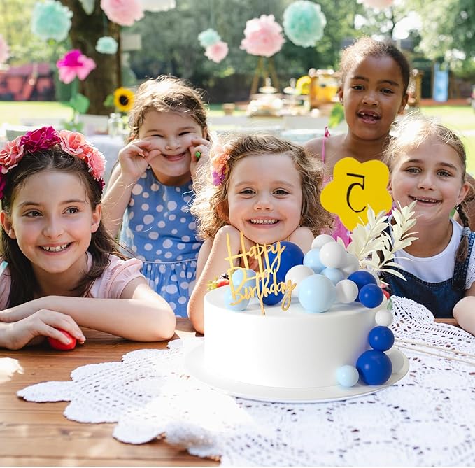 MIAHART Ball Cake Toppers Boho Grass Cake Topper Ball Cake Insert Decoration for Birthday Wedding Baby Shower Party Decorations Boho Themed Party Supplies (blue，white，light blue)
