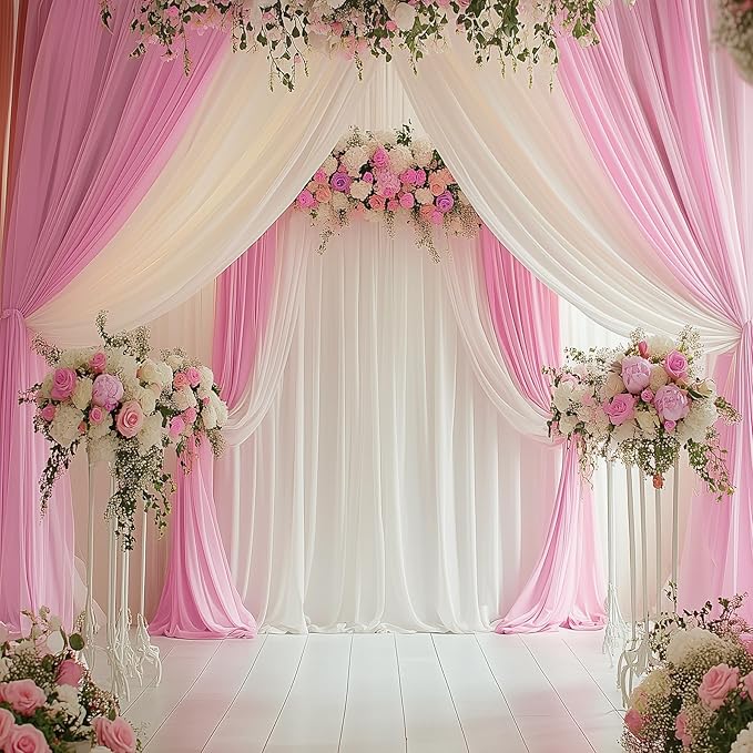 20ftx12ft Wrinkle Free Pink Backdrop Curtain, 4 Panels 12FT Height Pink Wedding Backdrop Drapes, Silky Polyester Back Drop Cloth for Birthday Photography Background Party Backdrop Draping