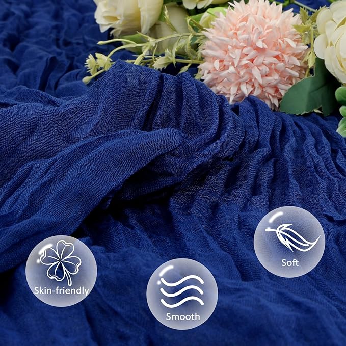 12 Pack Royal Blue Cheesecloth Table Runner 10ft Boho Gauze Fabric Cheese Cloth Table Runner 35 x 120 Inch Rustic Sheer for Romantic Wedding Decor Baby Shower Party Table Centerpiece Decoration