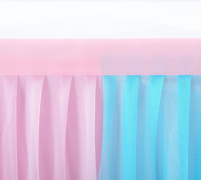 9ft Pink and Blue Gender Reveal Table Skirt for Baby Shower Boy or Girl Tulle Tutu Table Cloths Cover for Birthday Party Wedding Dessert Buffet Banquet Table Decorations