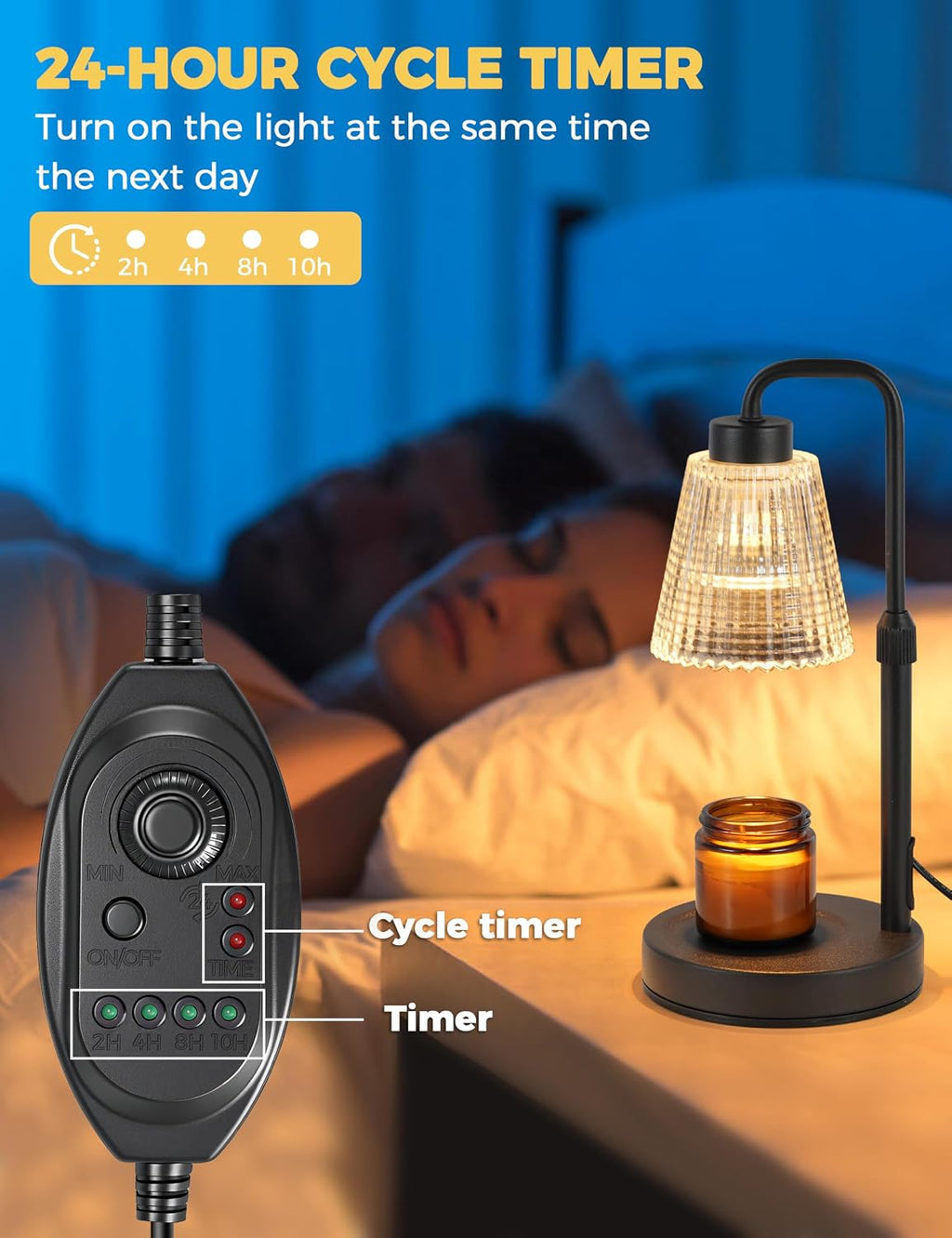GODONLIF Candle Warmer Lamp with Cycle Timer, Birthday Gifts for Women Mom Her, House Warming Gifts New Home Room Decor, Wax Melt Warmer for Jar Candles with 2 Bulbs