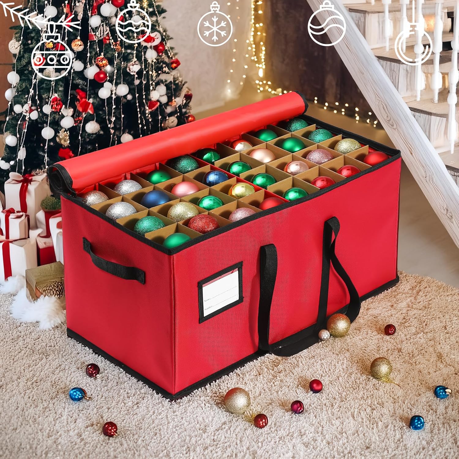 Christmas Decoration Organizer Ornament Holder Village Storage Chest Box，Tree Keepers Ornament Ball Storage，Santas Bags Storage