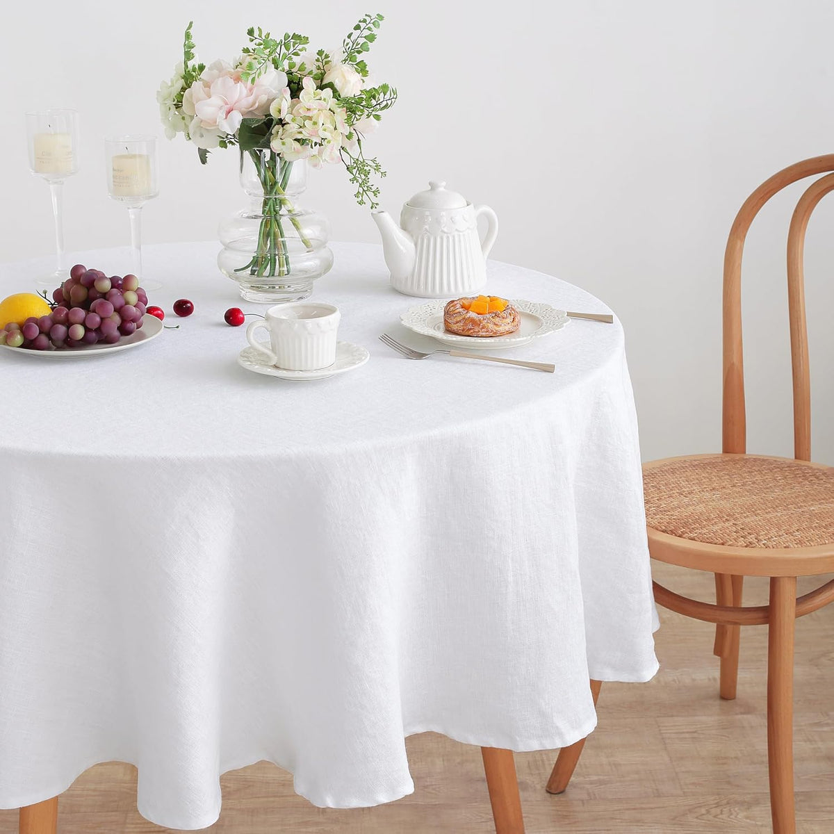 linen world linen tablecloth,100% french linen round tablecloth, close-up detail
