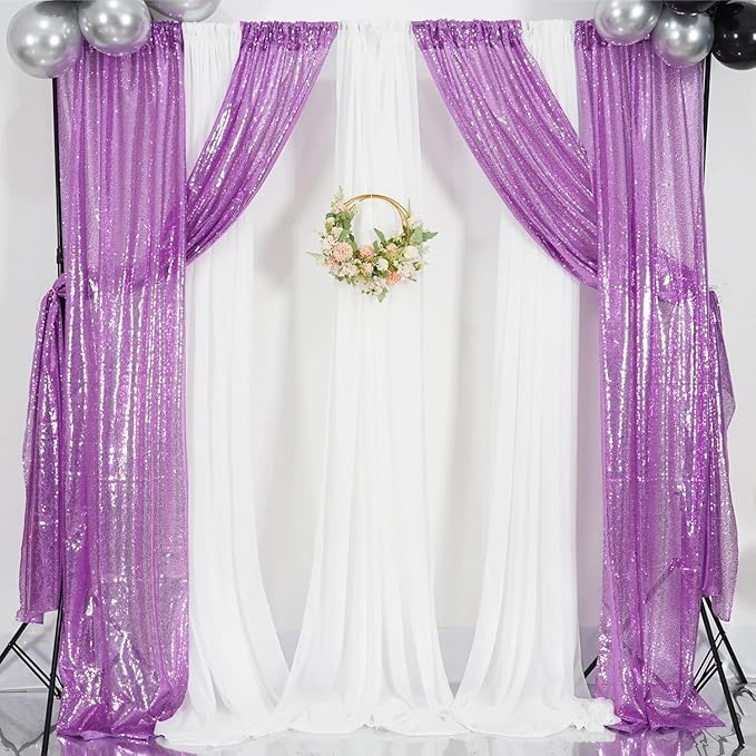 Poise3EHome 2Pcs 2Ft x 8Ft Sequin Backdrop Curtains, Glitter Photography Background, Sequence Xmas Thanksgiving Backdrop (Lavender, 2 pcs-2ftx8ft)
