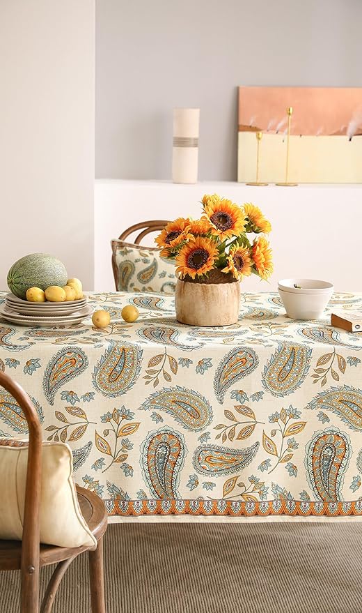 patdrea Designer Vintage French Rectangle Table Cloth,Italian Floral Wrinkle Free Farmhouse Tablecloth,Decor Table Cover for Kitchen Dining,Christmas,Tea Party,Thanksgiving,55"x71"-Lysaniya