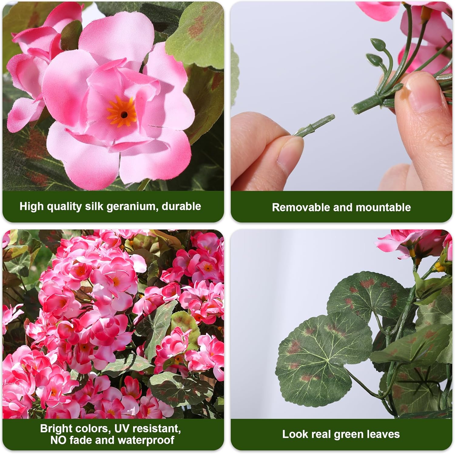 Artificial Geranium Fake Flowers for Outdoors Decoration, 6 Bundles Silk Geraniums Pink Flower UV Resistant Look Real Faux Plants for Outside Planter Front Door Garden Porch Patio Balcony Yard Home