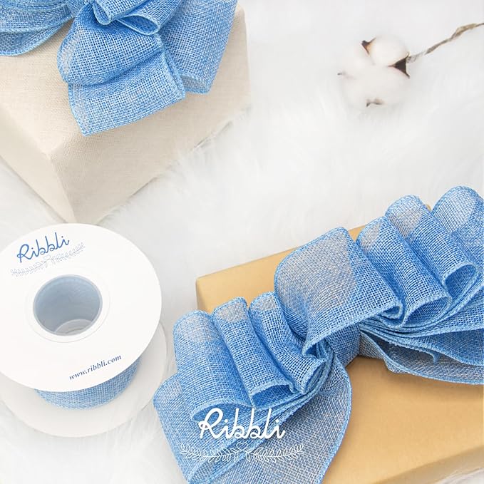 Ribbli Baby Blue Burlap Wired Ribbon, 2-1/2” Inch x Continuous 20 Yard, Wired Edge Ribbon for Wreaths,Big Bows,Tree Decoration,Outdoor Decoration