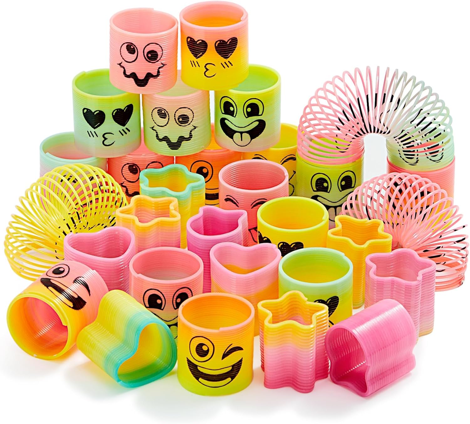 JOYIN 30 Pcs Spring Rainbow Party Favor, Mini Plastic Coil Spring Toy, Fidget Stress Coil Mini Springs Bulk Toys for Carnival Prize Birthday, Classroom Goodie Bag Stuffers