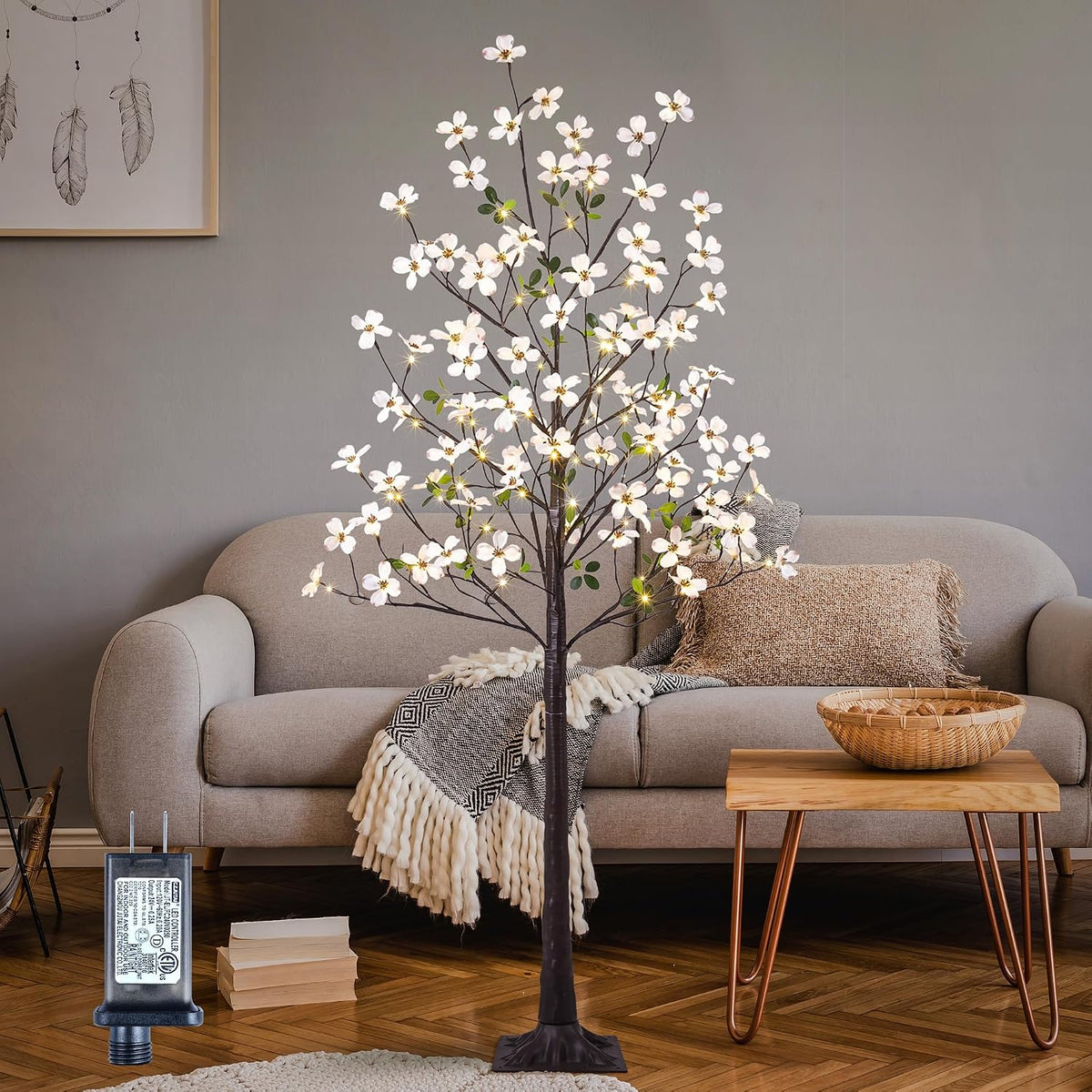 6ft lighted dogwood tree 120 led artificial flowers, main product view