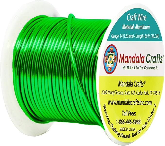 Mandala Crafts 14 Gauge Anodized Aluminum Craft Wire for Jewelry Making - 60 FT Colored Flexible Kelly Green Wire - Bendable for Bonsai Armature Crafting Sculpting