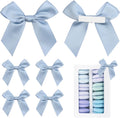 Pre-Tied Self Adhesive Dusty Blue Satin Ribbon Bows for Crafts 3" Small Blue Bow Decor for Coquette Birthday Party Decorations, Wedding, Gift Wrapping, Balloon, Baby Shower (50 Pack)