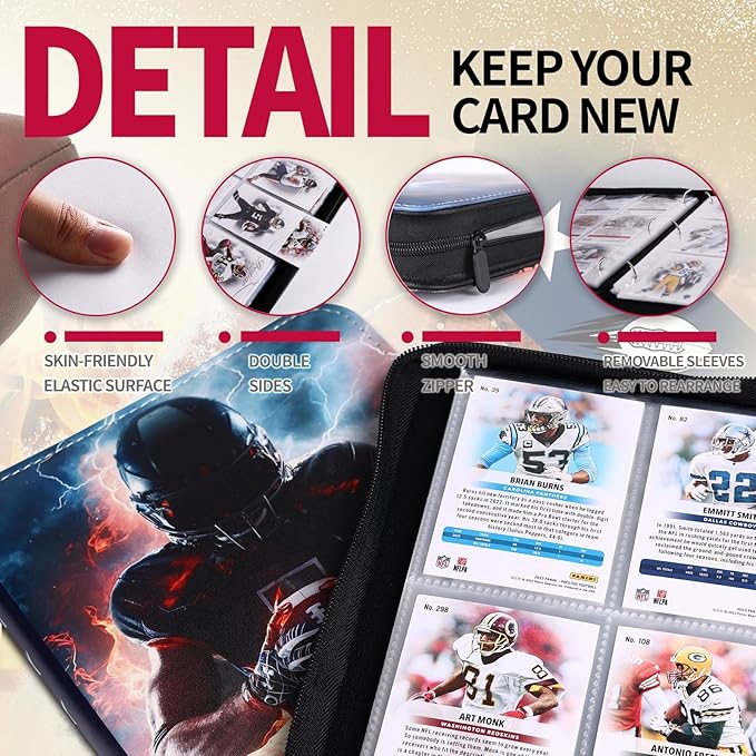 Football Card Binder 1080 Pockets, Ultimate Trading Card Ablums with 60 Page Removable Sleeves to Organize and Protect Your Sports Cards Like a Pro