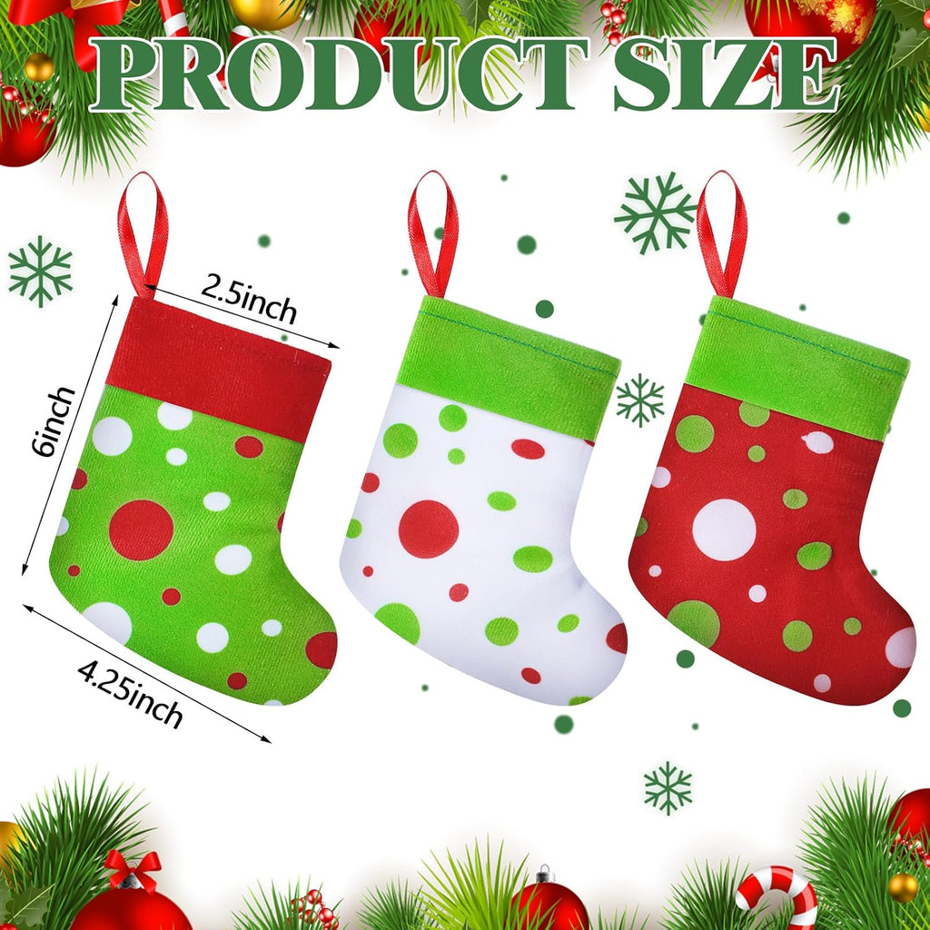 Realspring 24 Pcs Mini Christmas Stockings 6 Inches Red and Lime Green Small Stockings Christmas Dot Fireplace Hanging Decorations for Xmas Tree Fireplace Gift Present Filled