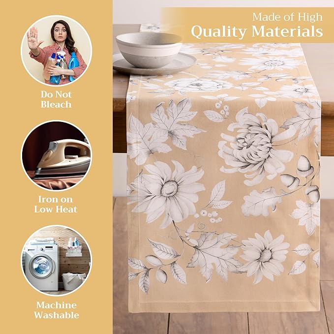 Maison d' Hermine Table Runner 100% Cotton Single Layer Table Runners 72 inches Long for Thanksgiving Christmas Decorations Home Kitchen Dining Party Wedding (Pretty Autumn, 14.5" x 72")