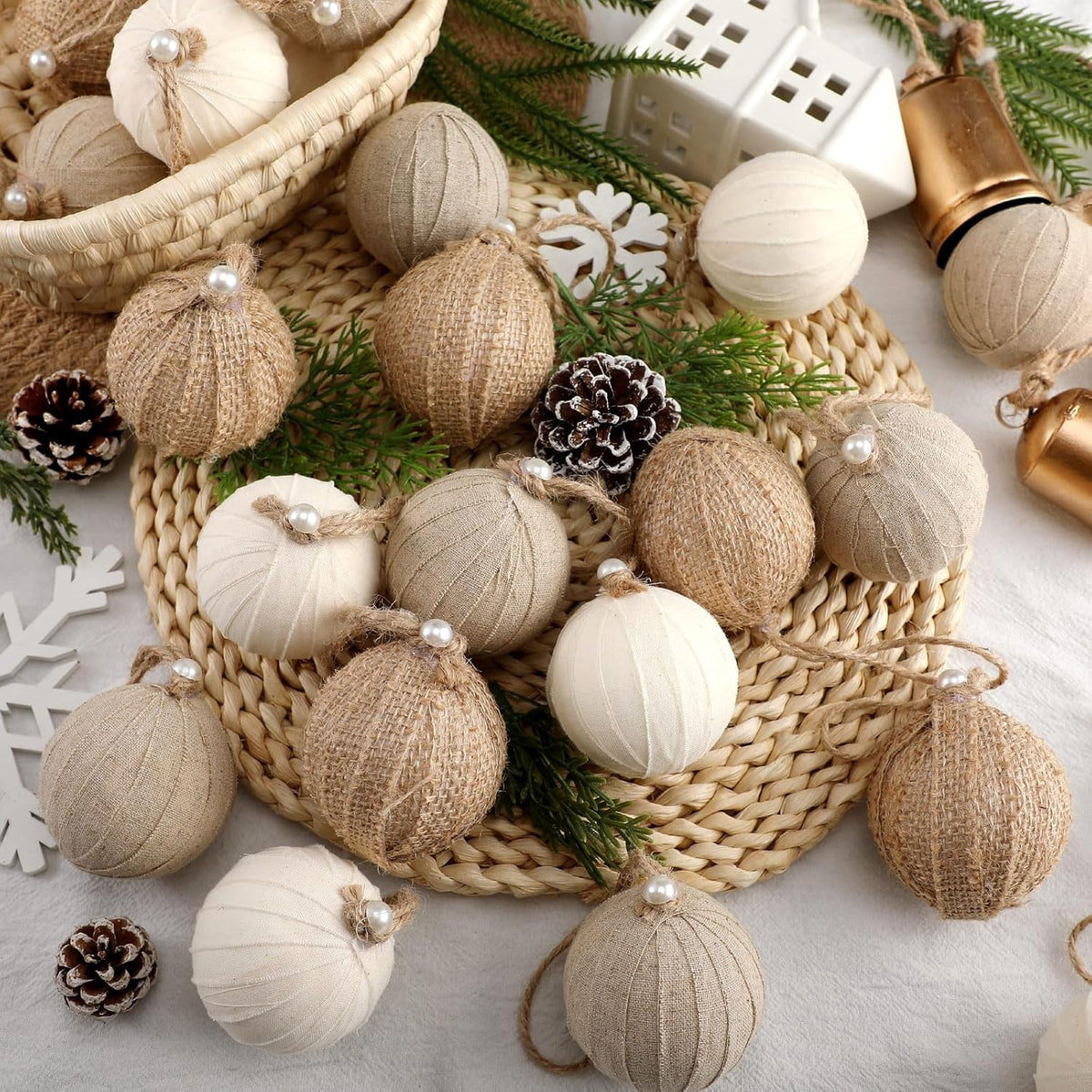 syhood 24 pcs burlap christmas ornaments 2.36 inch shown in use