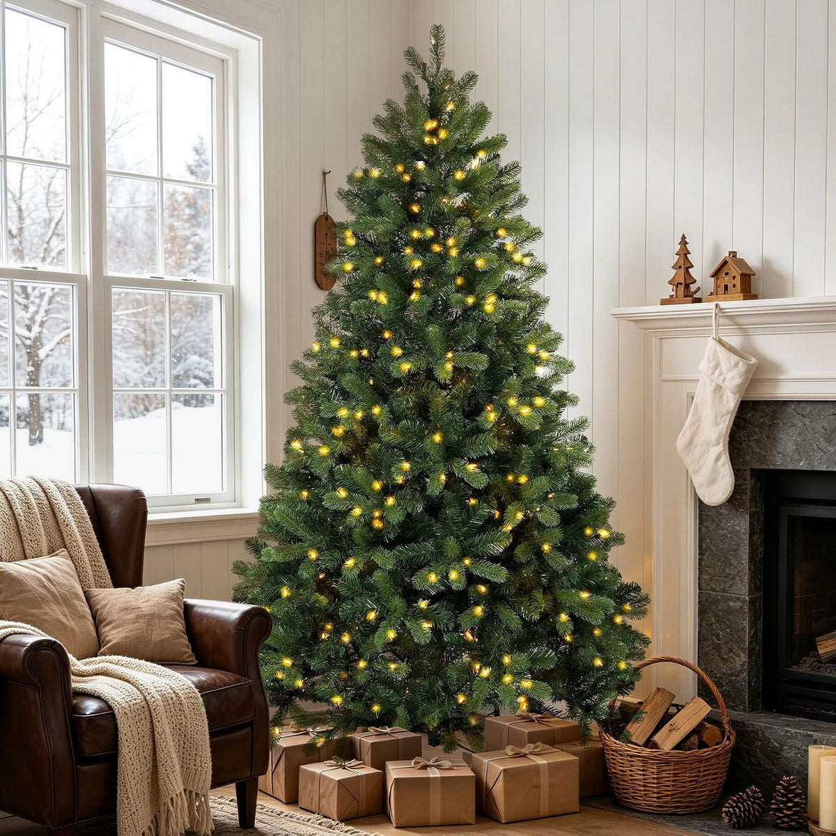 6.5ft pre-lit artificial christmas tree with 650 white shown in use