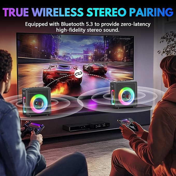Karaoke Machine, Portable Bluetooth 5.3 Speaker with 2 Wireless Microphones for Adults, PA System with Pitch Correction & Echo Adjustment, Supports TWS/TF Card/USB/AUX/Live for Home Party
