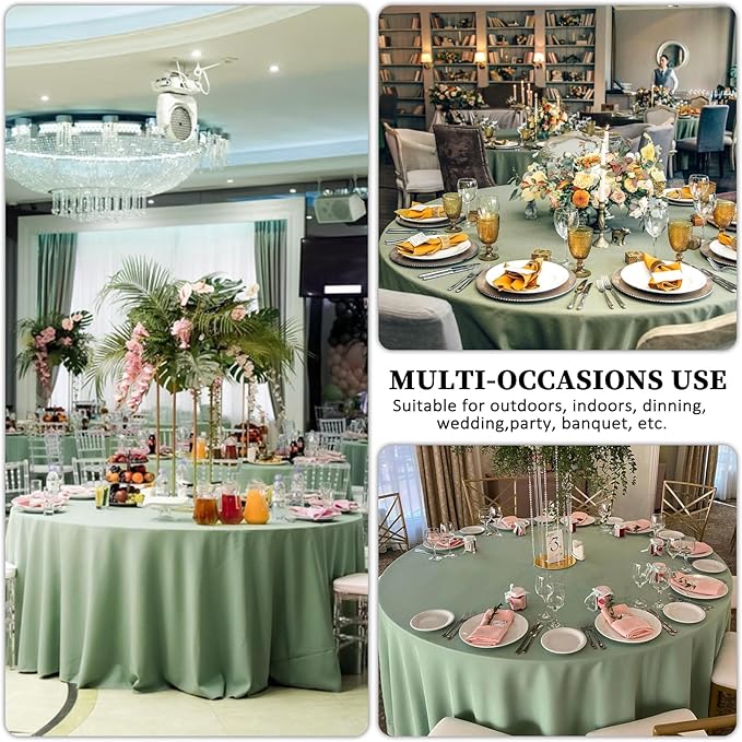 8 Pack Sage Green Round Tablecloth 90 Inch Stain and Wrinkle Resistant Round Sage Green Table Cloth Reusable and Washable Polyester Fabric Table Covers for Buffet Wedding Party and Banquet