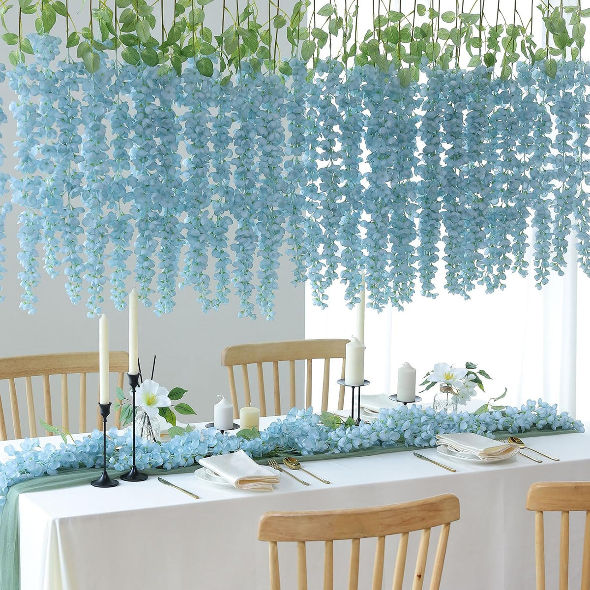 mizii 6pcs grey wisteria hanging flowers 48" silk, close-up detail