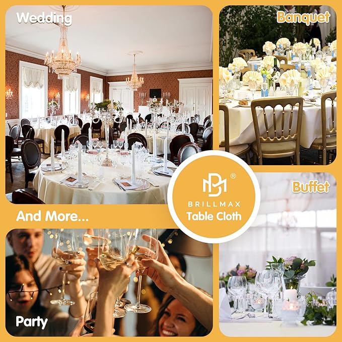 BRILLMAX 6 Pack Ivory Round Tablecloths 132 Inch - Circle Bulk Linen Polyester Fabric Washable Table Cloth Cover for Wedding Reception Banquet Birthday Party Buffet Restaurant
