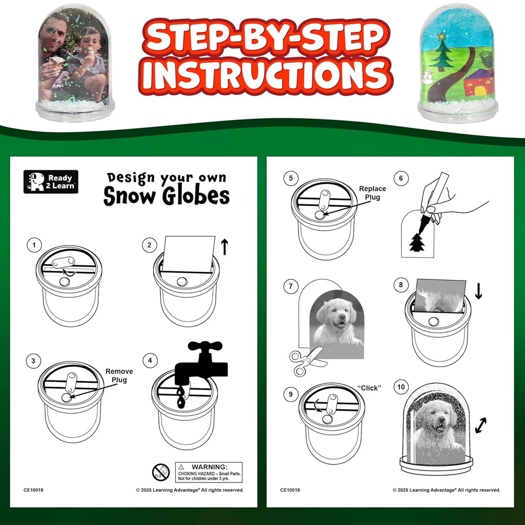 READY 2 LEARN Christmas Crafts, Design Your Own Snow Globes, Set of 4 | Christmas Snow Globes for Kids, Customizable Holiday Decorations