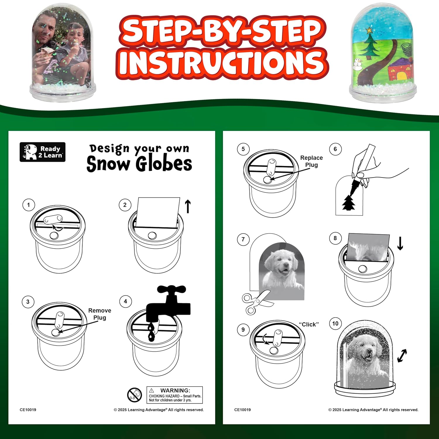 READY 2 LEARN Christmas Crafts, Design Your Own Snow Globes, Set of 4 | Christmas Snow Globes for Kids, Customizable Holiday Decorations
