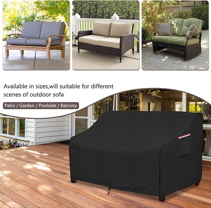 okcool Heavy Duty Patio Sofa Cover, 100% Waterproof 3-Seater Outdoor Sofa Cover Fits up to 76W x 32.5D x 33H Inches, Lawn Patio Furniture Covers,Black