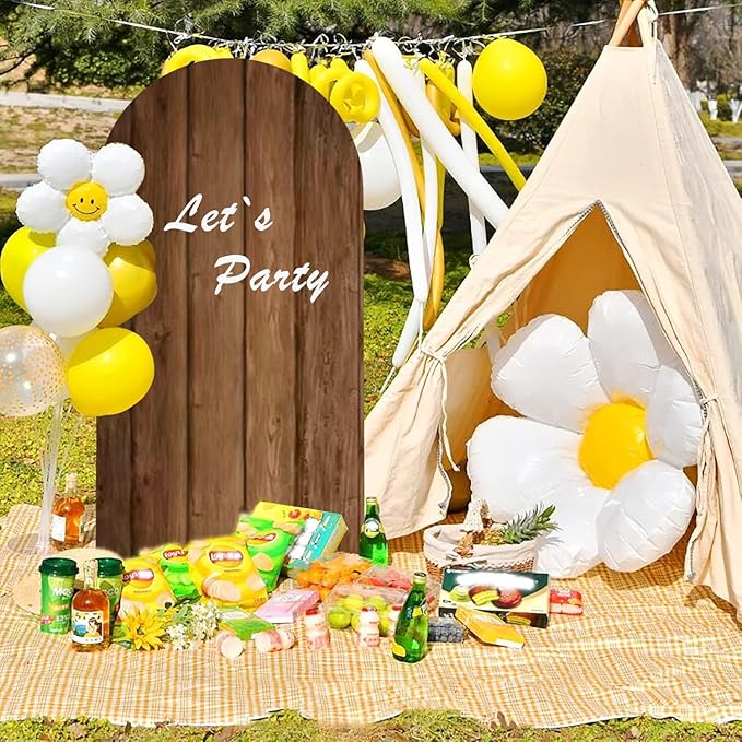 Wood Arch Cover 5ft Arch-Backdrop-Cover Cowboy Brown Arch Covers Stretchy Backdrop Double Sided White and Wood Print Back Drop Cover for Baby Shower Wedding Rustic Farmhouse Jungle Party Decor