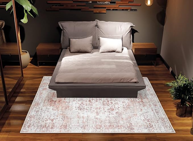 Bloom Rugs Washable Non-Slip 5' x 7' Rug - Ivory/Blush Traditional Area Rug for Living Room, Bedroom, Dining Room, and Kitchen - Exact Size: 5' x 7'