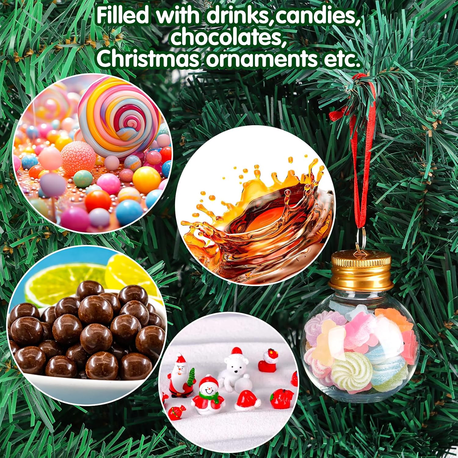 FOIMAS 24pcs Christmas Booze Balls,Christmas Fillable Booze Ball Tree Hanging Ornaments Clear Plastic Booze Pendant Ball for Chrismas Party Home Decoration