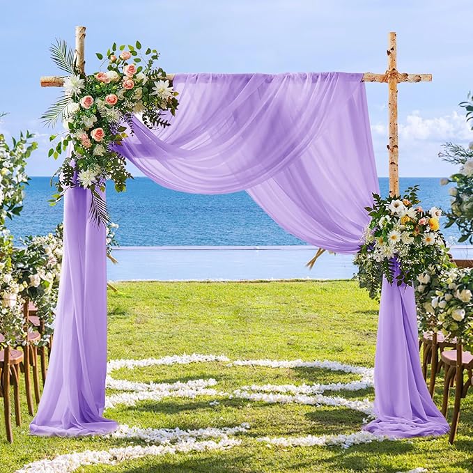 SiinvdaBZX 2 Panels Wedding Arch Draping Fabric 30" x 240' Lavender Purple Sheer Chiffon