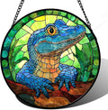 Stained Glass Window Hanging, Blue Alligator Sun Catcher for Window Door Home Decor Green Brown Suncatcher Christmas Mother's Day Birthday Gifts for Women Men Mom and Nana 11.8 in