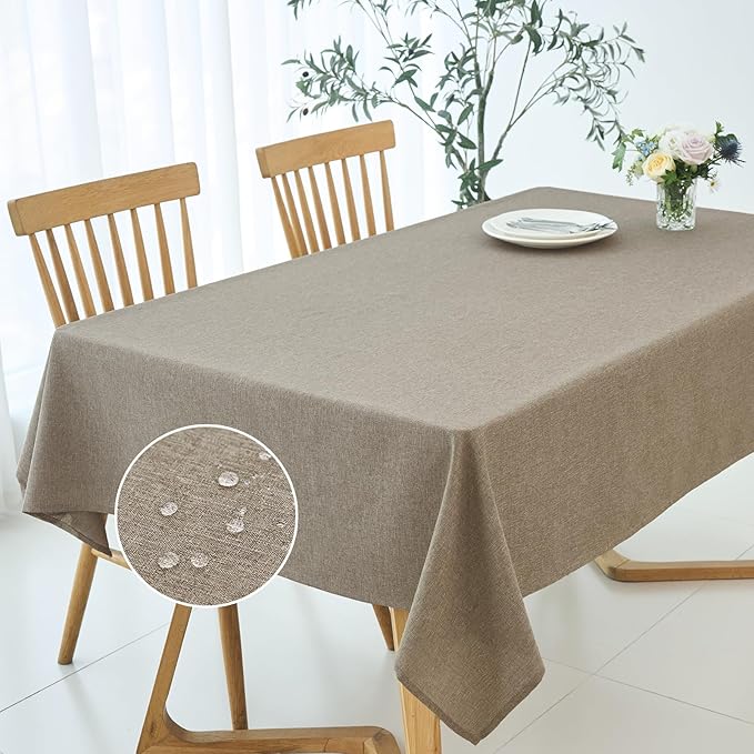 maxmill Rectangle Linen Texture Tablecloth Stain Proof Waterproof Wrinkle Free Washable Dining Table Cloth Wipeable Fabric Table Cover for Dining Room Farmhouse Tablecloths, 60 x 120 Inch, Mocha