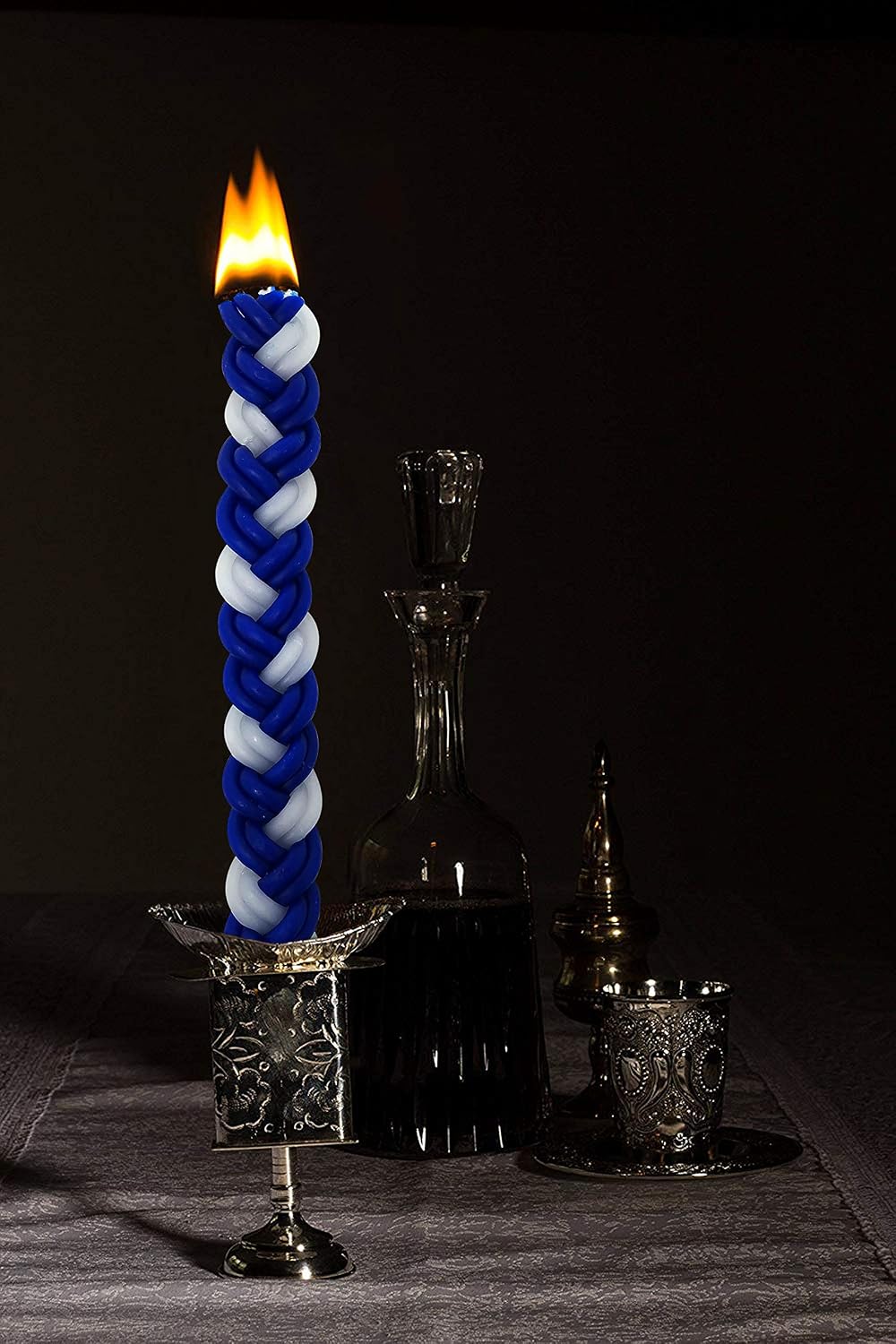 Jerusalem Candles Havdalah Candle - Braided Blue and White - Flat Havdallah Candles - 2 Pack
