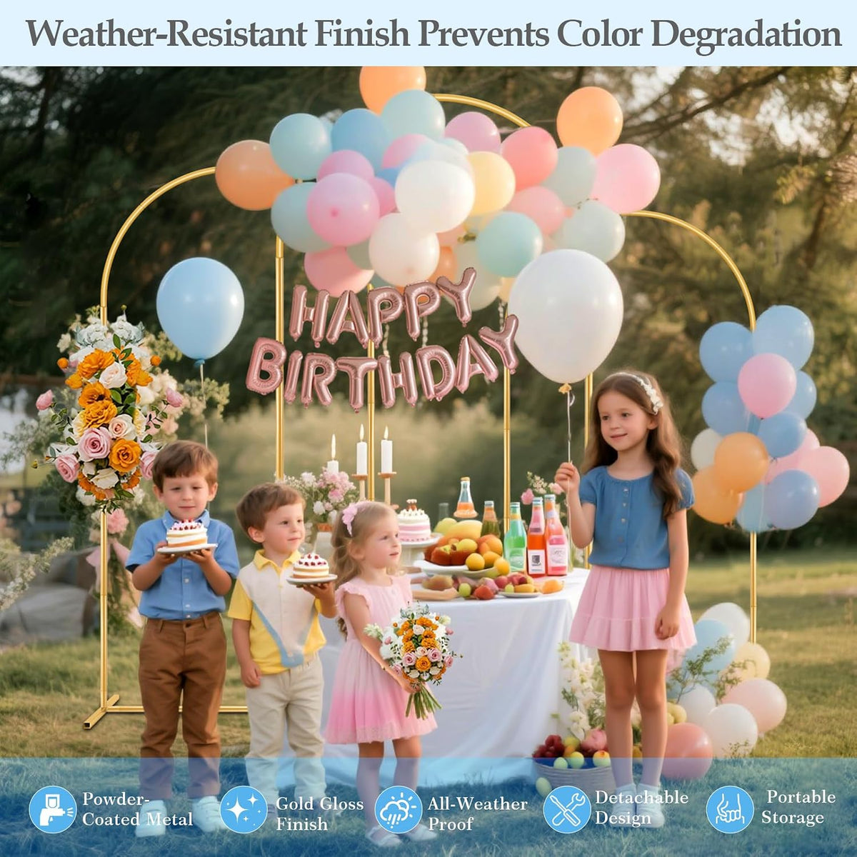 6ft,5ft,4ft balloon arch stand kit with base set, close-up detail