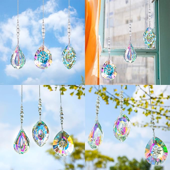 YU FENG 3PCS Crystal Suncatcher Pendant for Decor Hanging Glass Prism Rainbow Maker Light Catchers